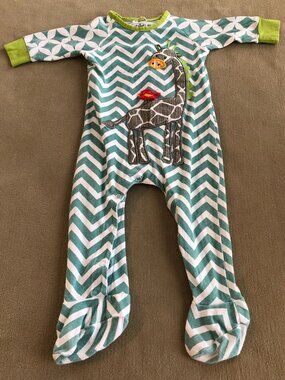 Mud Pie Baby Boy/Girls Green & White Foodie Sleeper Long Sleeves Size 9-12 Month